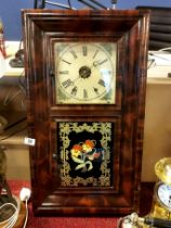 Antique American Jerome & Co Floral Ogee Wall Clock - 78x43 across