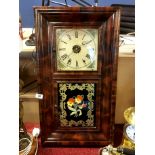 Antique American Jerome & Co Floral Ogee Wall Clock - 78x43 across