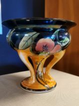 Footed 1930's Shelley Orange Lustre Pedestal Bowl - 18cm high
