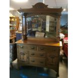 Large Carved Oak Sideboard & Overmantel