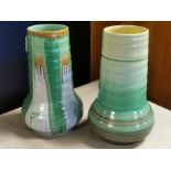 Pair of Retro Green Dripware and Harmony Band Vases - 16.5cm high