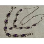 Ameythst Stone 925 Silver Cabochon Necklace & Bracelet