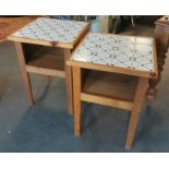 Pair of Tile Topped Pine Kitchen Side Tables