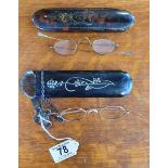 Pair of 2x Vintage inlaid Spectacle cases with padded interiors - Opticians/Glasses Interest