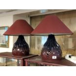 Pair of Retro Dark Red Shelf Pottery Lamps