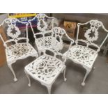 Set of Four Vintage Cast Iron White Garden Chairs