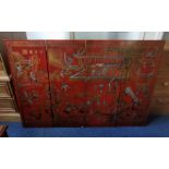 Four Panel Chinese Wooden Quadriptych/Tetraptych Red Art Scene