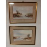 Pair of Countryside Fishing Scene Watercolours by Ray Witchard (1928-2011)