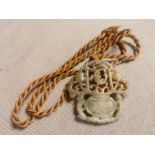 Chinese Green Jade Amulet Rope Necklace