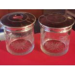 Pair of 1925 Birmingham Silver & Tortoiseshell Topped Jars