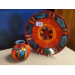 Pair of Poole Volcano Vase & Pottery Plate