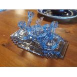 Mid-Century Art-Deco Blue Glass Dressing Table Set