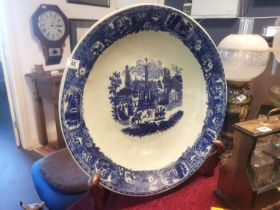 Very Large Antique 'Victoria Wash' Ironstone Blue & White Charger and Stand - diameter 62.5cm - exce