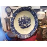 Very Large Antique 'Victoria Wash' Ironstone Blue & White Charger and Stand - diameter 62.5cm - exce