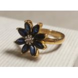 Gold Diamond and Blue Stone Ring, size I+0.5 - marked 18k to the inner