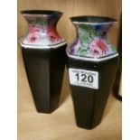 Pair of Black 1920's Shelley Floral Vases