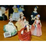 Quintet of Small Royal Doulton Classical Lady Figures inc Dinky Do, Nana & Cherie
