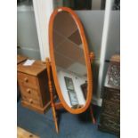 1980's Teak Oval Upright Bedroom Mirror