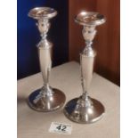 Pair of 1914 Birmingham Silver Hallmarked Candlesticks - total weight 341g and height 18cm