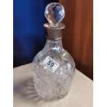 Birmingham Hallmarked Silver Crystal Decanter - from the Con Cluskey (The Bachelors) Estate - 25cm h