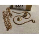 Pair of 9ct Gold Split Chains + a pair of 18ct Earrings - total combined weight 10.7g