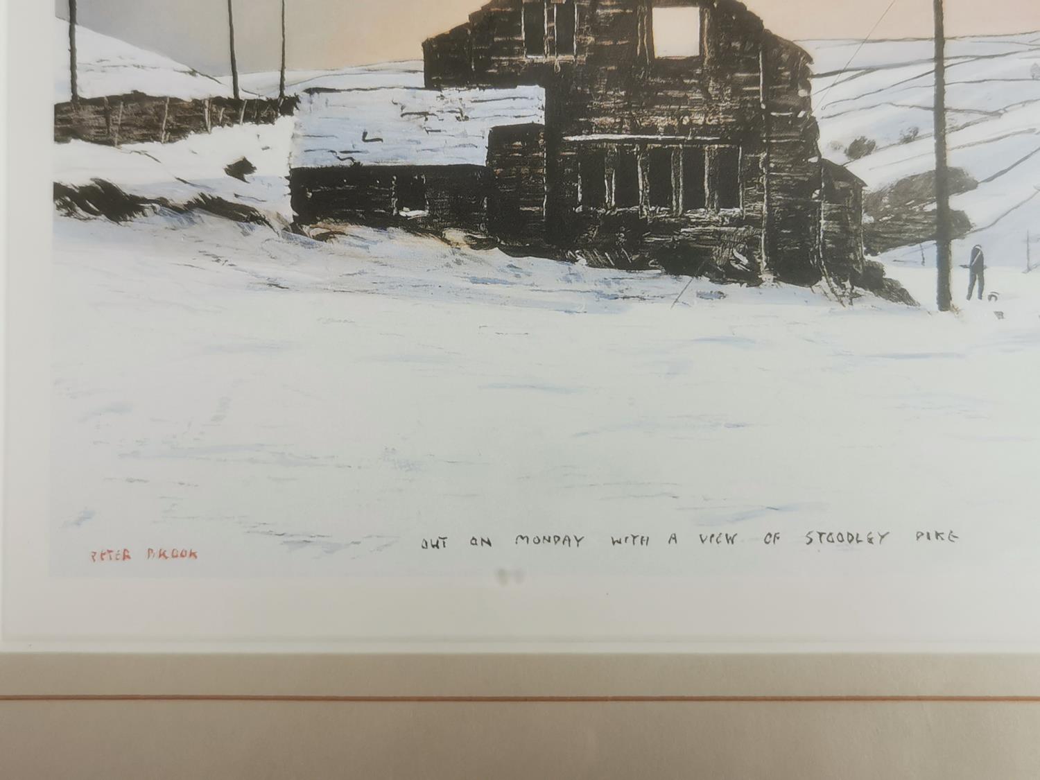 1990's Print by Peter Brook (1927-2009) titled 'Owt on Monday with a View of Stoodley Pike' - measur - Image 3 of 3