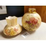 1880's Royal Worcester Pair of Floral Blush Vases w/puce marks to base - 11.5 and 8cm high