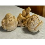 Trio of Wooden Chinese Netsuke/Okimono Pieces