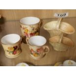 Collection of Late 19th Century Royal Worcester Floral Blush Tea Cups & Fruit Baskets - w/puce marks