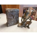 Brass Oriental/Chinese Musical Buddha Figure + Palm-Detailed Card Box