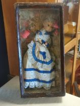 Antique Boxed Wooden French Doll Diorama - 22x45x12cm