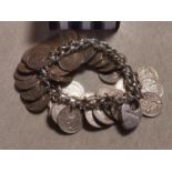 925 Silver Padlock George V 3p Coin Bracelet - 90g