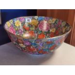Large Mid-Century Chinese Floral Bowl w/character stamp mark to base a/f - 36cm diameter