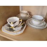 Trio of Shelley Art Deco Tea Trios inc Tall Trees Set