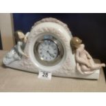 Lladro Porcelain #5776 Two Sisters Mantel Clock - 32x16cm