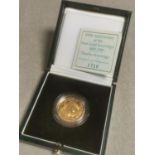 Cased 1989 Double 22ct Gold Sovereign 500th Anniversary Coin w/certificate - 16g weight