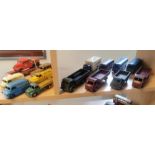 Collection of 14 Early Corgi and Dinky Die-Cast Car Toys