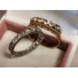 18ct Gold & White Stone Ring (missing one stone - 3.5g total weight) + a Decorative Silver Eternity