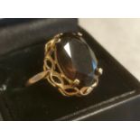 9ct Gold Smoky Quartz Stone Dress Ring, size Z