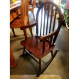 Stained Part-Pine Vintage Child's Rocking Chair - 30" x 14 x 14"