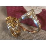 Pair of 18ct Rings inc a Buckle and Wishbone Example, sizes g and i - combined weight 7.4g
