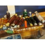 Large Collection of Double and Single Ended Victorian Antique Coloured Glass Scent Bottles