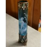 Turquoise Glass & Metallic Edged Mary Gregory Bud Vase