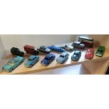 Collection of 14 Early Corgi and Dinky Die-Cast Car Toys