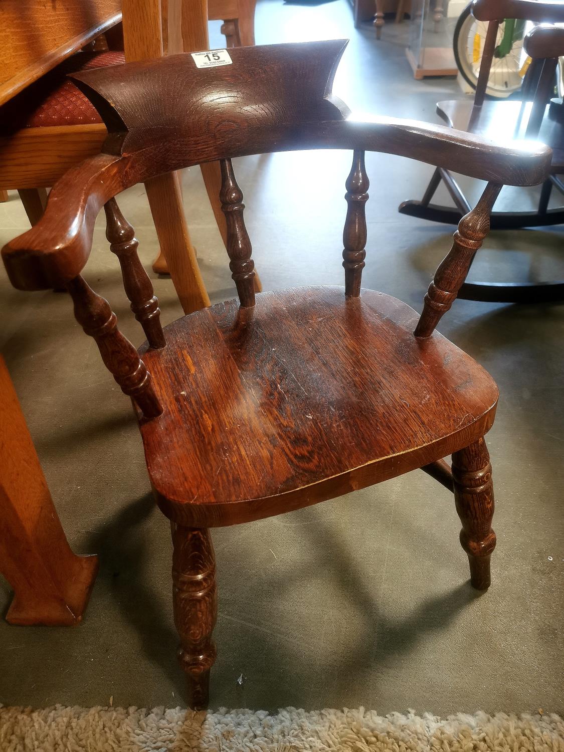 Antique Child's Oak Smokers Bow Captains Chair - 24" x 14" x 14"