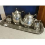 5pc Tudric Liberty of London Hammered Pewter Tea Service