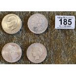 Quartet of USA American Silver Dollars, marked 1884, 1886, 1922 & 1971