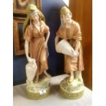 Pair of Large Royal Dux Porcelain Water Carrier Figures '#1050 & #1051 - height approx 20" & both VG