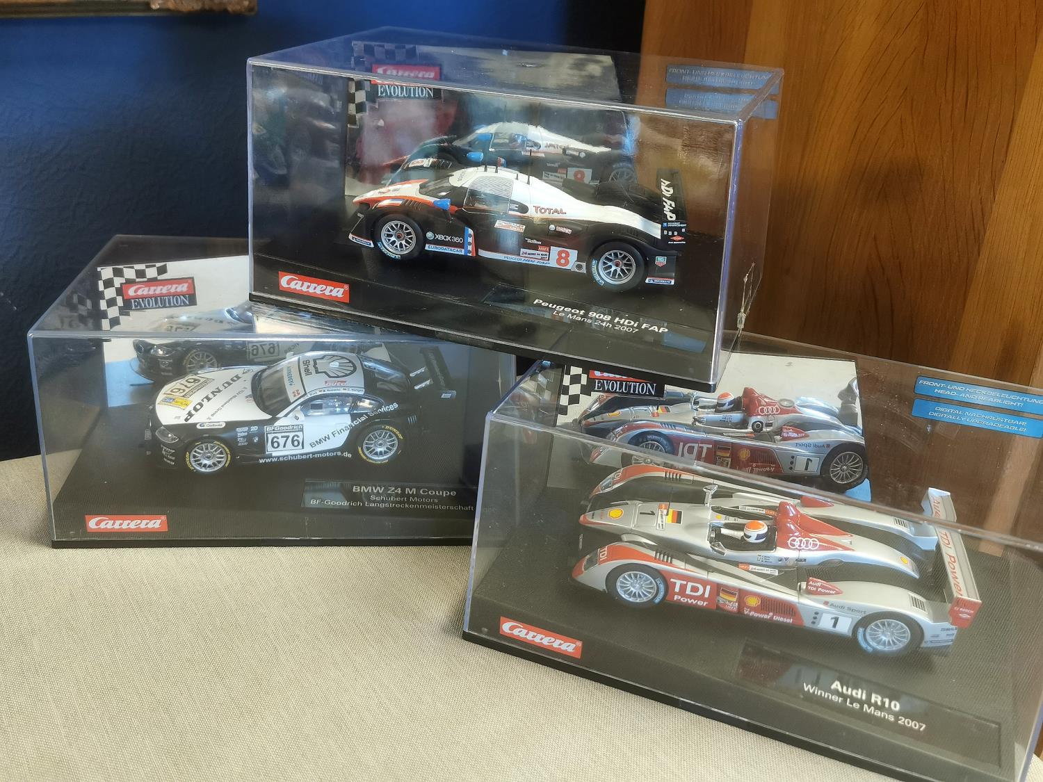 Trio of Le Mans & WRC Carrera Audi, Peugeot and BMW Model Cars