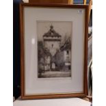 Large Antique Framed Etching of French Street Scene, Signed in Pencil by Scottish Artist (William Re